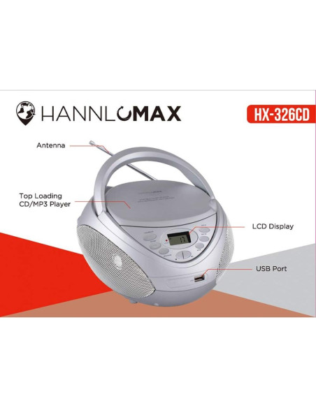Boombox Portátil HANNLOMAX HX-326CD CD/MP3, Radio AM/FM, USB Boombox Portátil HANNLOMAX HX-326CD CD/MP3, Radio AM/FM, USB