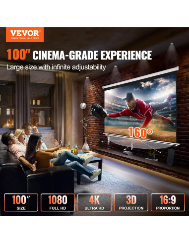 Pantalla de Proyector Manual VEVOR 100" 16:9 4K HD PVC