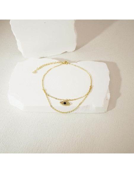 Pulsera de Tobillo NIXMAX Oro 14K Ojo Maligno Ajustable 21cm Pulsera de Tobillo NIXMAX Oro 14K Ojo Maligno Ajustable 21cm
