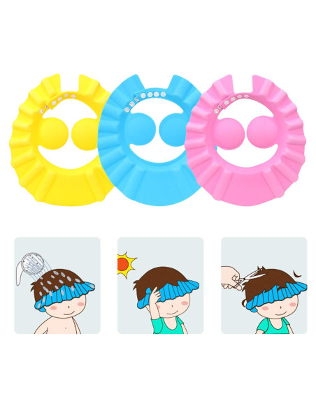 3 Gorros de Baño Ajustables para Niños SUNTRADE - Rosa, Amarillo, Azul 3 Gorros de Baño Ajustables para Niños SUNTRADE - Rosa, Amarillo, Azul