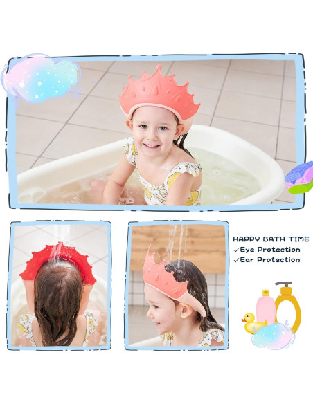 Gorro de Ducha FUSACONY para Niños Rosa, Protección Ojos y Oídos Gorro de Ducha FUSACONY para Niños Rosa, Protección Ojos y Oídos