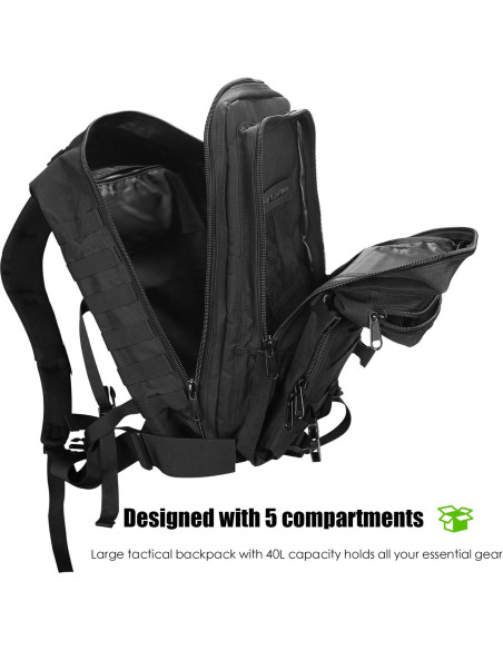 Mochila Táctica ProCase 40L Negra para Exterior y Supervivencia Mochila Táctica ProCase 40L Negra para Exterior y Supervivencia