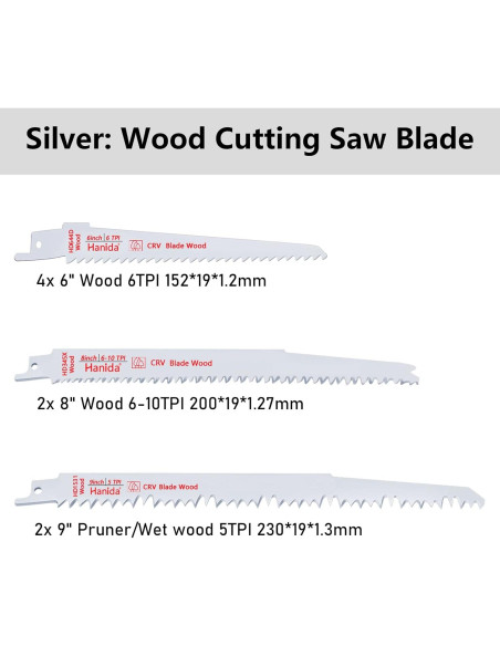 Paquete de 12 Hojas de Sierra Recíproca Hanida para Metal y Madera Paquete de 12 Hojas de Sierra Recíproca Hanida para Metal y Madera