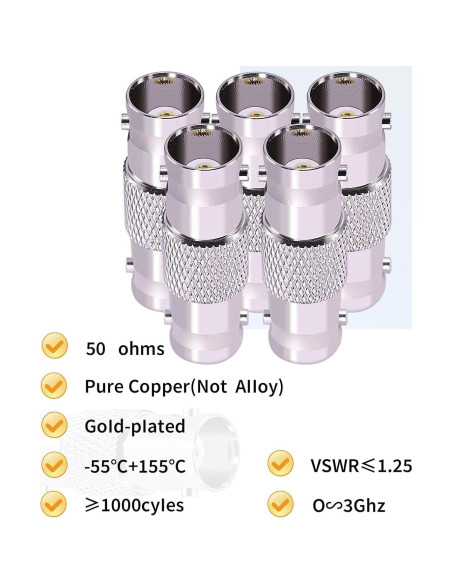 Adaptadores BNC Hembras CNARIO 5pcs 50 Ohm para CCTV Adaptadores BNC Hembras CNARIO 5pcs 50 Ohm para CCTV