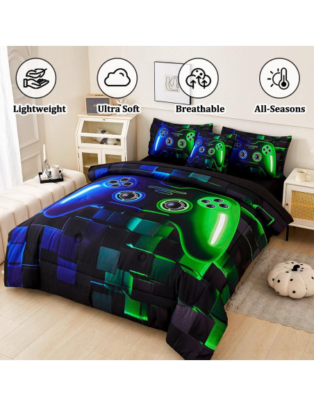 Juego de Ropa de Cama Twin 6 Piezas Gamer ASKOTU Azul Verde Juego de Ropa de Cama Twin 6 Piezas Gamer ASKOTU Azul Verde