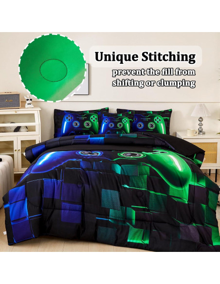 Juego de Ropa de Cama Twin 6 Piezas Gamer ASKOTU Azul Verde Juego de Ropa de Cama Twin 6 Piezas Gamer ASKOTU Azul Verde