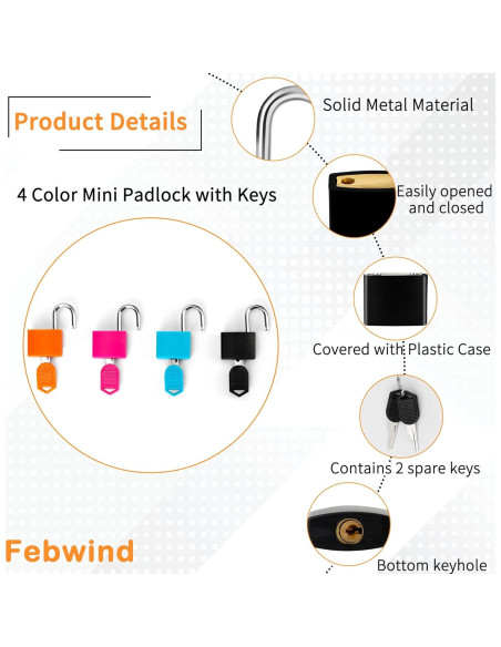 Candados de Maleta Febwind 4 Pcs Mini Metal con Llave Candados de Maleta Febwind 4 Pcs Mini Metal con Llave