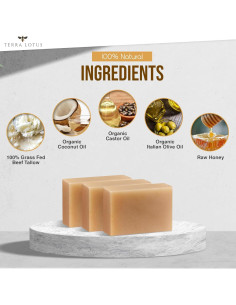 Jabón de sebo orgánico Terra Lotus con miel y aceite de ricino - 3 unidades Lavanda 2