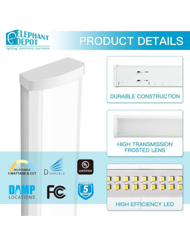 Lámpara de Techo LED 4FT Elephant Depot, 3 CCT, 5520 Lúmenes