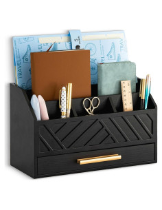 Organizador de Escritorio de Madera Negra Dreampossible con Cajón