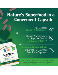 Suplemento de Raíz de Remolacha Siglo 21 1000 mg 90 Cápsulas 2