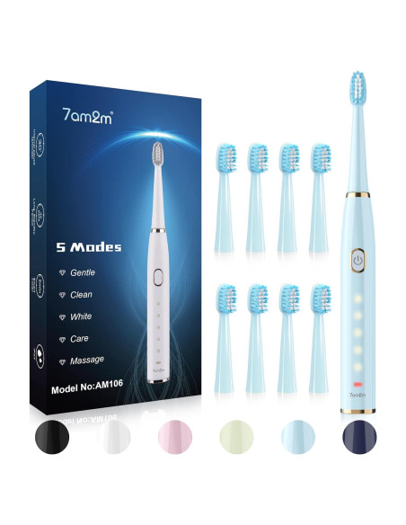 Cepillo de dientes eléctrico 7AM2M azul con 8 cabezales Cepillo de dientes eléctrico 7AM2M azul con 8 cabezales