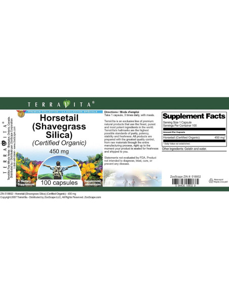 Cola de Caballo Orgánico Certificado TerraVita 450 mg 100 Cápsulas Cola de Caballo Orgánico Certificado TerraVita 450 mg 100 Cápsulas
