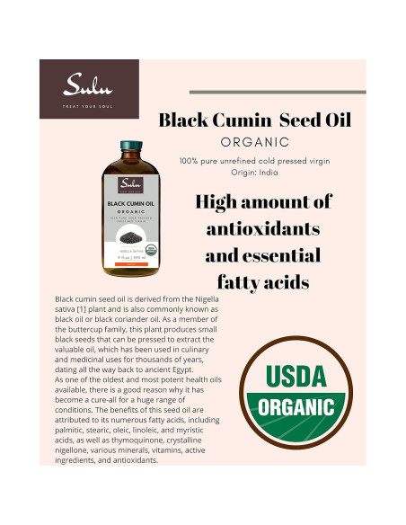 Aceite de Comino Negro SULU ORGANICS 100% Puro 113 g Aceite de Comino Negro SULU ORGANICS 100% Puro 113 g