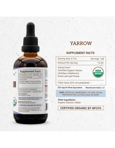 Extracto de Yarrow Orgánico USDA 118.29 ml - Sin Alcohol
