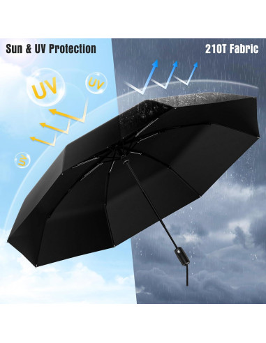 Paraguas Compacto Automático Impermeable Negro 8 Varillas UV
