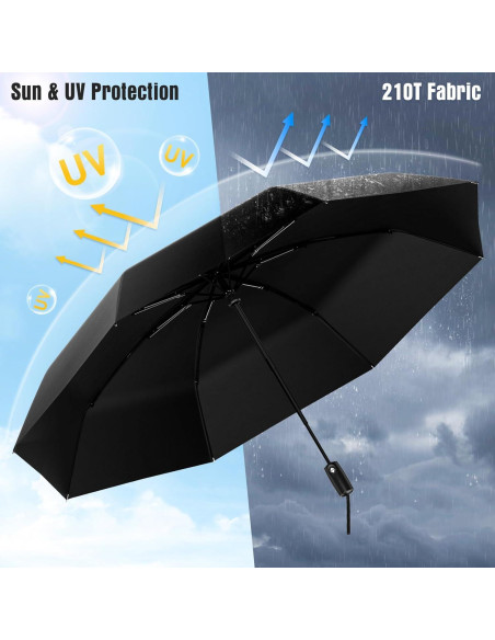 Paraguas Compacto Automático Impermeable Negro 8 Varillas UV Paraguas Compacto Automático Impermeable Negro 8 Varillas UV