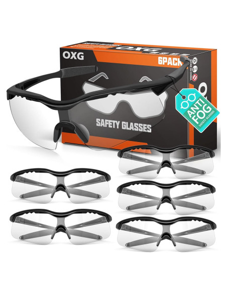 Paquete de 6 Gafas de Seguridad OXG Anti-Niebla ANSI Z87 Paquete de 6 Gafas de Seguridad OXG Anti-Niebla ANSI Z87