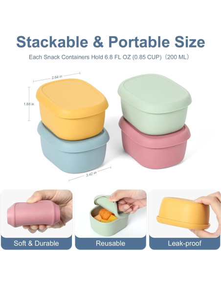4 Contenedores de Snack de Silicona AOEDEO 200 ml Apilables 4 Contenedores de Snack de Silicona AOEDEO 200 ml Apilables
