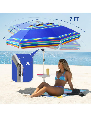 Paraguas de Playa AMMSUN 2.13m Resistente Viento UV 50+ Azul