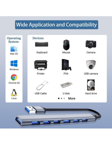 Hub USB 3.0 VIENON de Aluminio con 7 Puertos para Laptop y PC