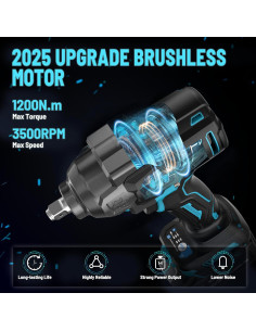 Llave de Impacto Inalámbrica GEVEELIFE 1200N.m 1/2" con 2 Baterías 2
