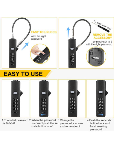 Candado de Cable de Combinación DELSWIN 4 Dígitos con 3 Cables