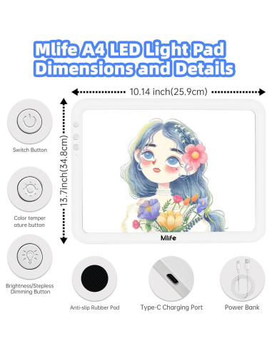 Tableta de Luz Mlife A4 Recargable Verde Claro 8860 Lux