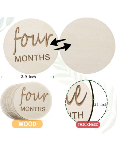 Discos de Hitos Mensuales de Madera para Bebés - 12 Meses