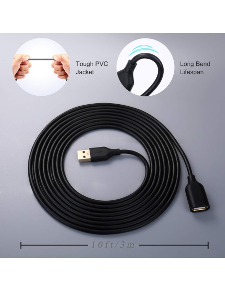 Cable de Extensión USB 3M Costyle Tipo A Macho a Hembra - Paquete de 2 Cable de Extensión USB 3M Costyle Tipo A Macho a Hembra - Paquete de 2