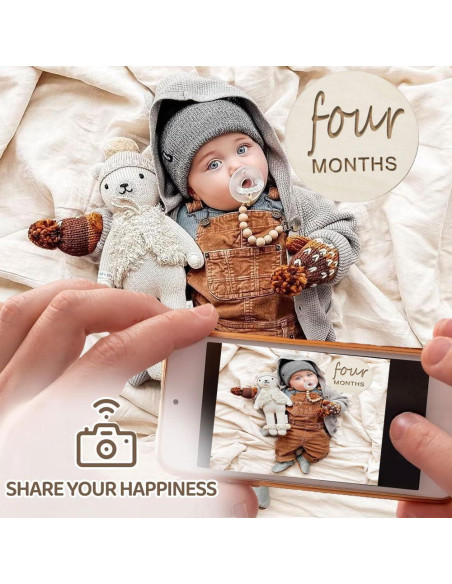 Discos de Hitos Mensuales de Madera para Bebés - 12 Meses Discos de Hitos Mensuales de Madera para Bebés - 12 Meses