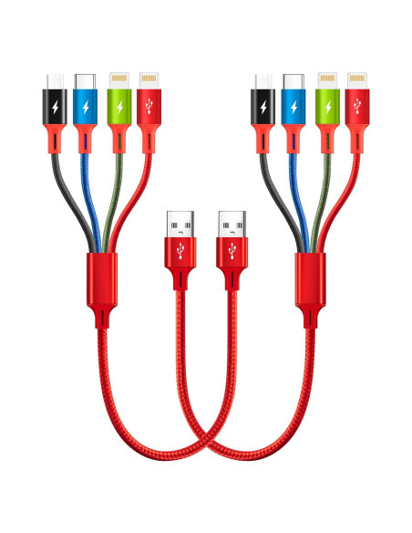 Cable de Carga 4 en 1 Minlu 1 Pie USB-C/iP/Micro USB Cable de Carga 4 en 1 Minlu 1 Pie USB-C/iP/Micro USB