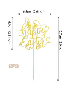 24 Adornos para Cupcakes Pascua ZHUOWEISM Dorado 6.5x12.7cm 2