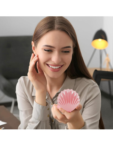Cepillo de cabello mini rosa con espejo compacto en forma de concha