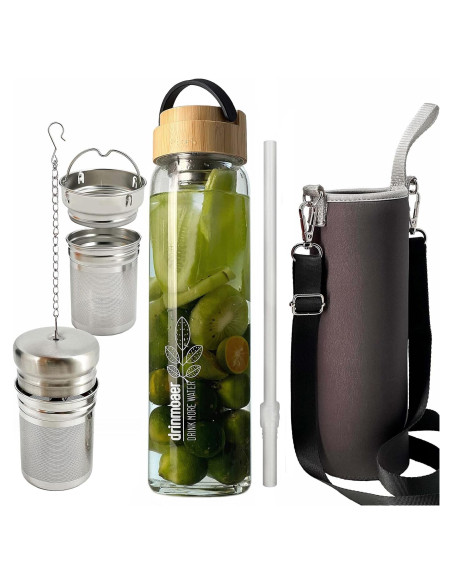 Botella de Agua Infusora de 0.95L Drinmoaer con Tapa de Bambú Botella de Agua Infusora de 0.95L Drinmoaer con Tapa de Bambú