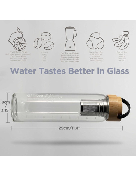 Botella de Agua Infusora de 0.95L Drinmoaer con Tapa de Bambú Botella de Agua Infusora de 0.95L Drinmoaer con Tapa de Bambú