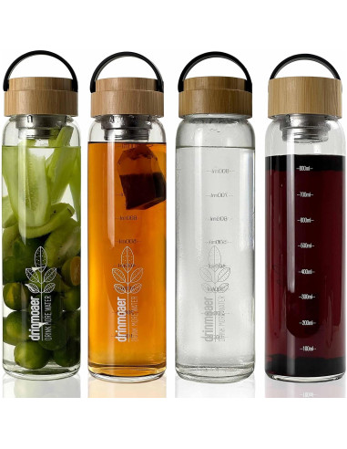 Botella de Agua Infusora de 0.95L Drinmoaer con Tapa de Bambú