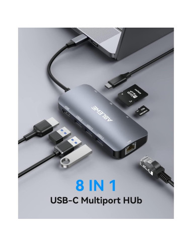 Hub USB C 8 en 1 ABLEWE con HDMI 4K, Ethernet 1000Mbps