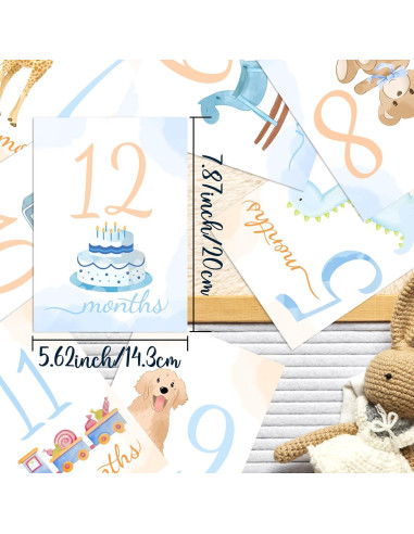 Tarjetas de Hitos Mensuales para Bebés - 12 Piezas Acuarela