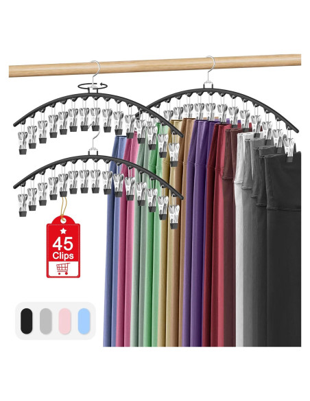 Organizador de Leggings Besslly - Paquete de 3 Perchas con 15 Clips Organizador de Leggings Besslly - Paquete de 3 Perchas con 15 Clips