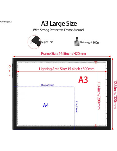 Tablero de Luz WELZK A3, 42.2x32.0 cm, 9 Niveles de Brillo