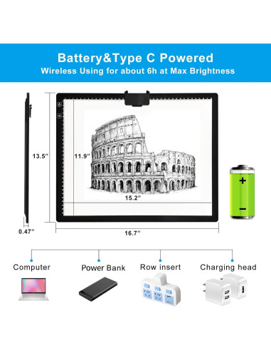 Tablero de Luz A3 TOHETO LED Recargable para Dibujo y Pintura
