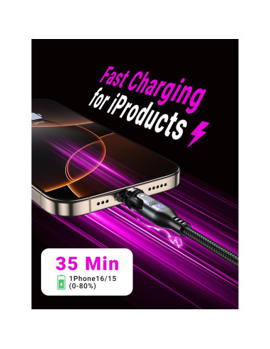 Cable de carga magnético USB C 240W VAFOTON 1.83m 360