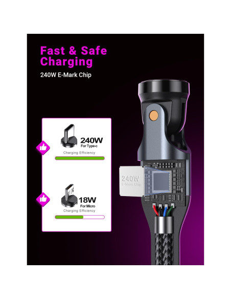 Cable de carga magnético USB C 240W VAFOTON 1.83m 360 Cable de carga magnético USB C 240W VAFOTON 1.83m 360