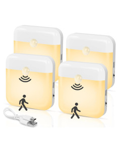 Paquete de 4 luces nocturnas recargables LED con sensor