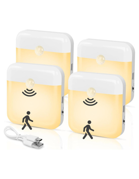 Paquete de 4 luces nocturnas recargables LED con sensor Paquete de 4 luces nocturnas recargables LED con sensor