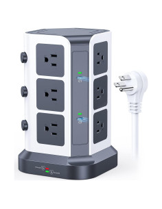 Torre Regleta de Protección KOOSLA 65W con 12 Tomas AC y 2 USB-C
