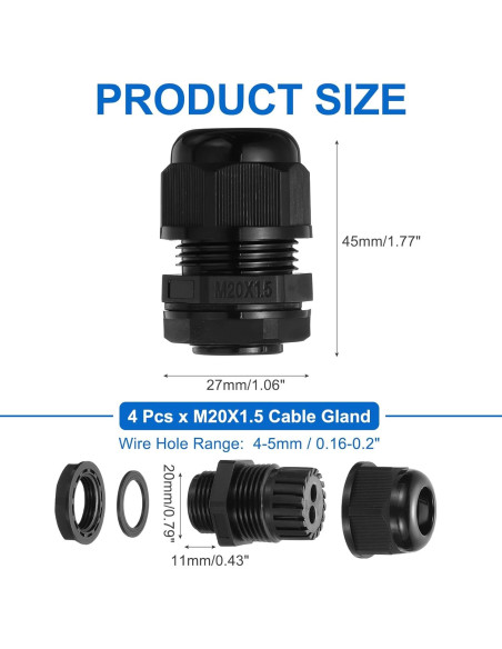 Conector de Cable Impermeable MECCANIXITY M20 4-5mm Negro Conector de Cable Impermeable MECCANIXITY M20 4-5mm Negro