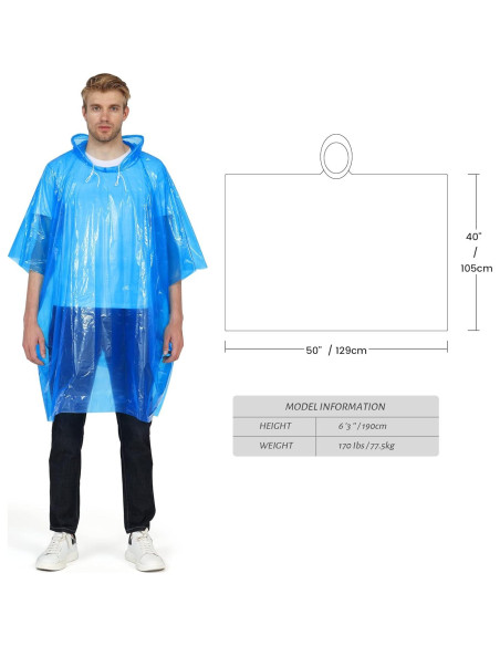 Paquete de 6 Ponchos de Lluvia Desechables FENENIK Azul Paquete de 6 Ponchos de Lluvia Desechables FENENIK Azul