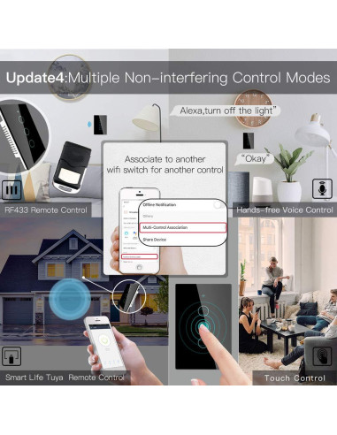 Interruptor Inteligente Táctil MoesGo WiFi 3 Gang Negro 110V